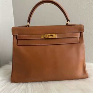 ❌SOLD❌Hermes Kelly 32 Natural Brown Box Gold Hardware